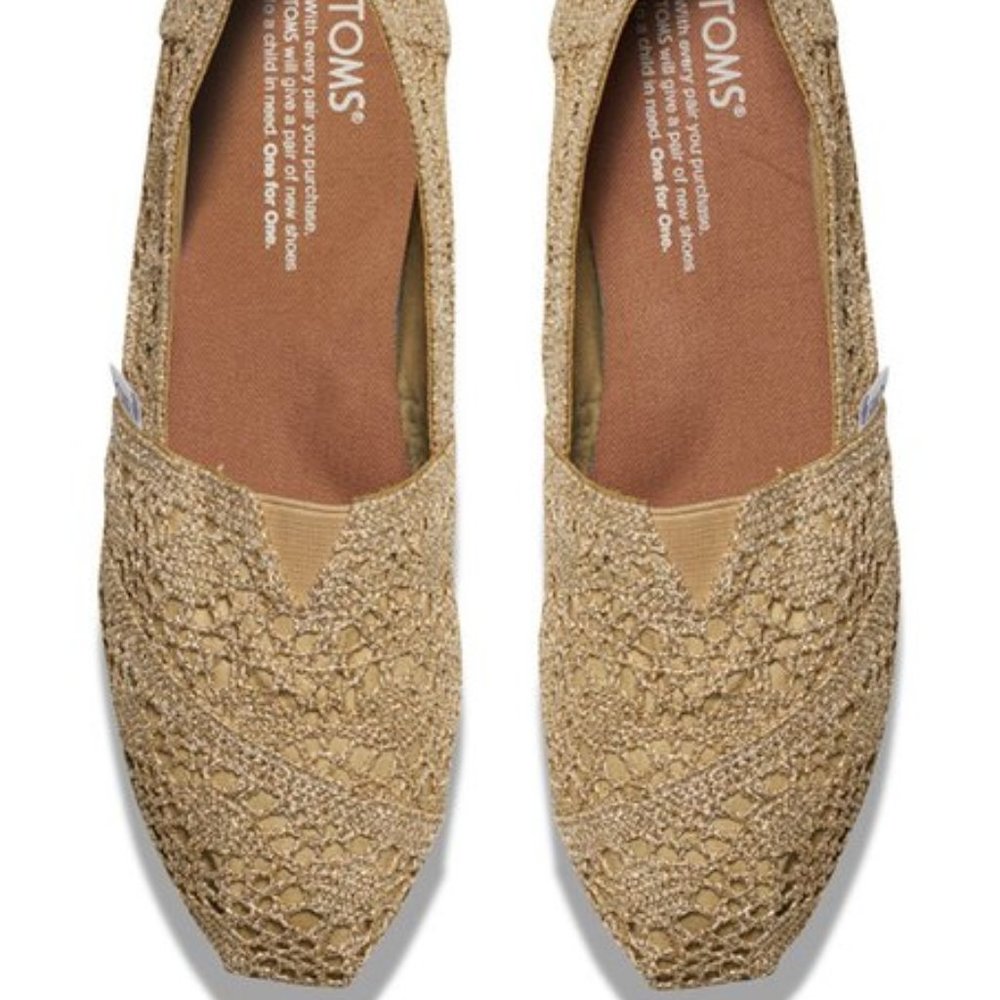 TOMS Gold Crochet Slip On